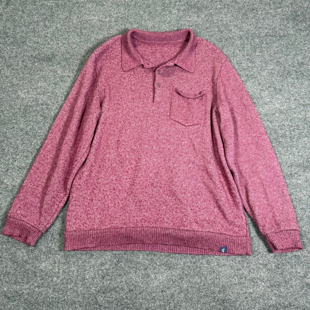 Criquet Mens Baby Alpaca Blend Long Sleeve Polo Sweater Burgundy Heather XL